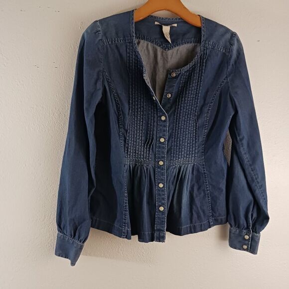 Lucky Brand denim jean long sleeve button down blouse size small - Picture 1 of 5